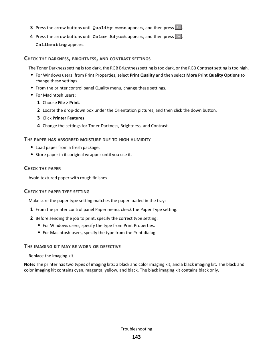 Check the paper, Check the paper type setting, The imaging kit may be worn or defective | Lexmark 5025 User Manual | Page 143 / 171