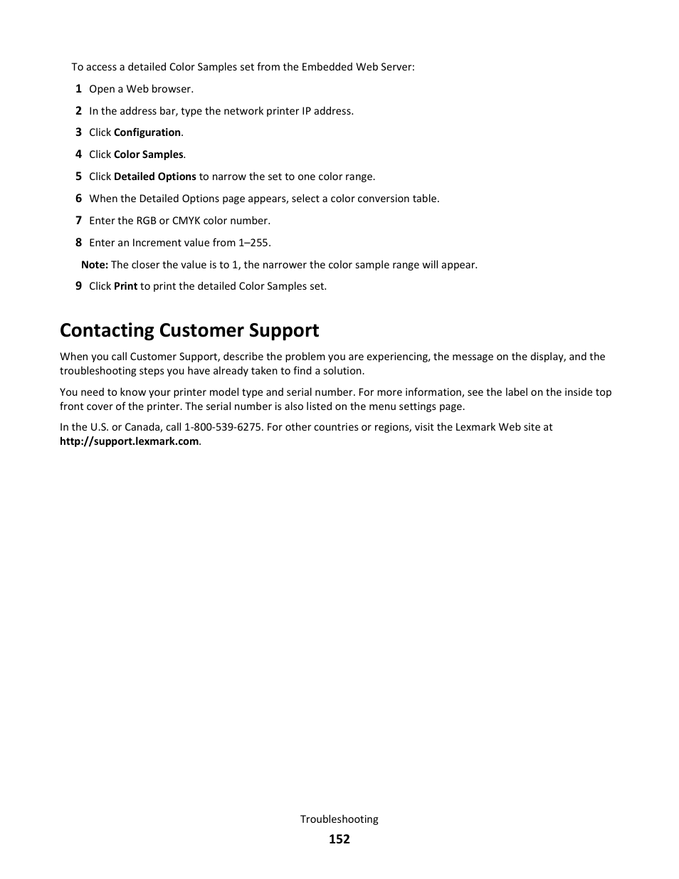 Contacting customer support | Lexmark 5025 User Manual | Page 152 / 171