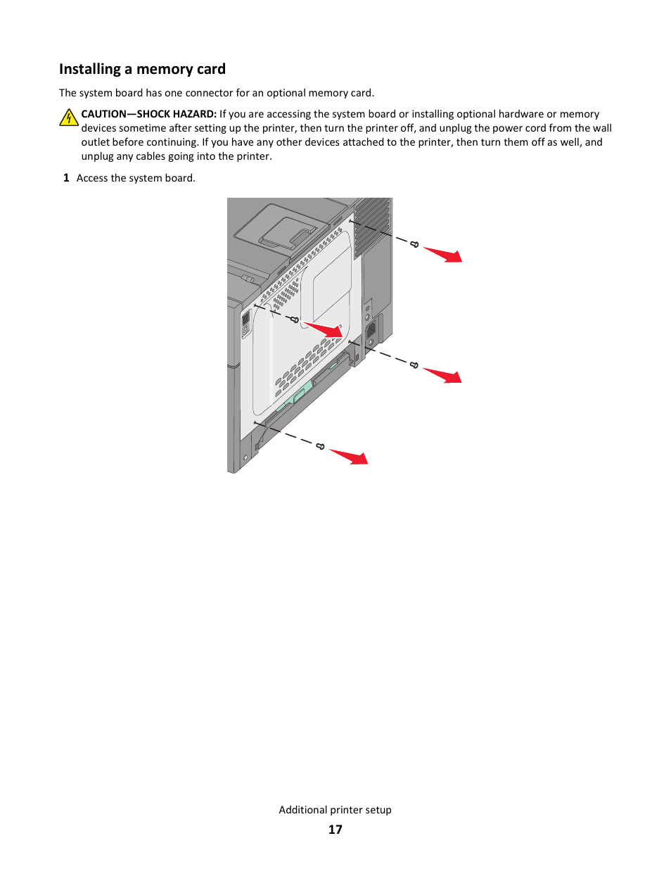 Installing a memory card | Lexmark 5025 User Manual | Page 17 / 171