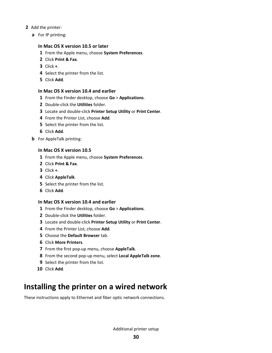Installing the printer on a wired network | Lexmark 5025 User Manual | Page 30 / 171