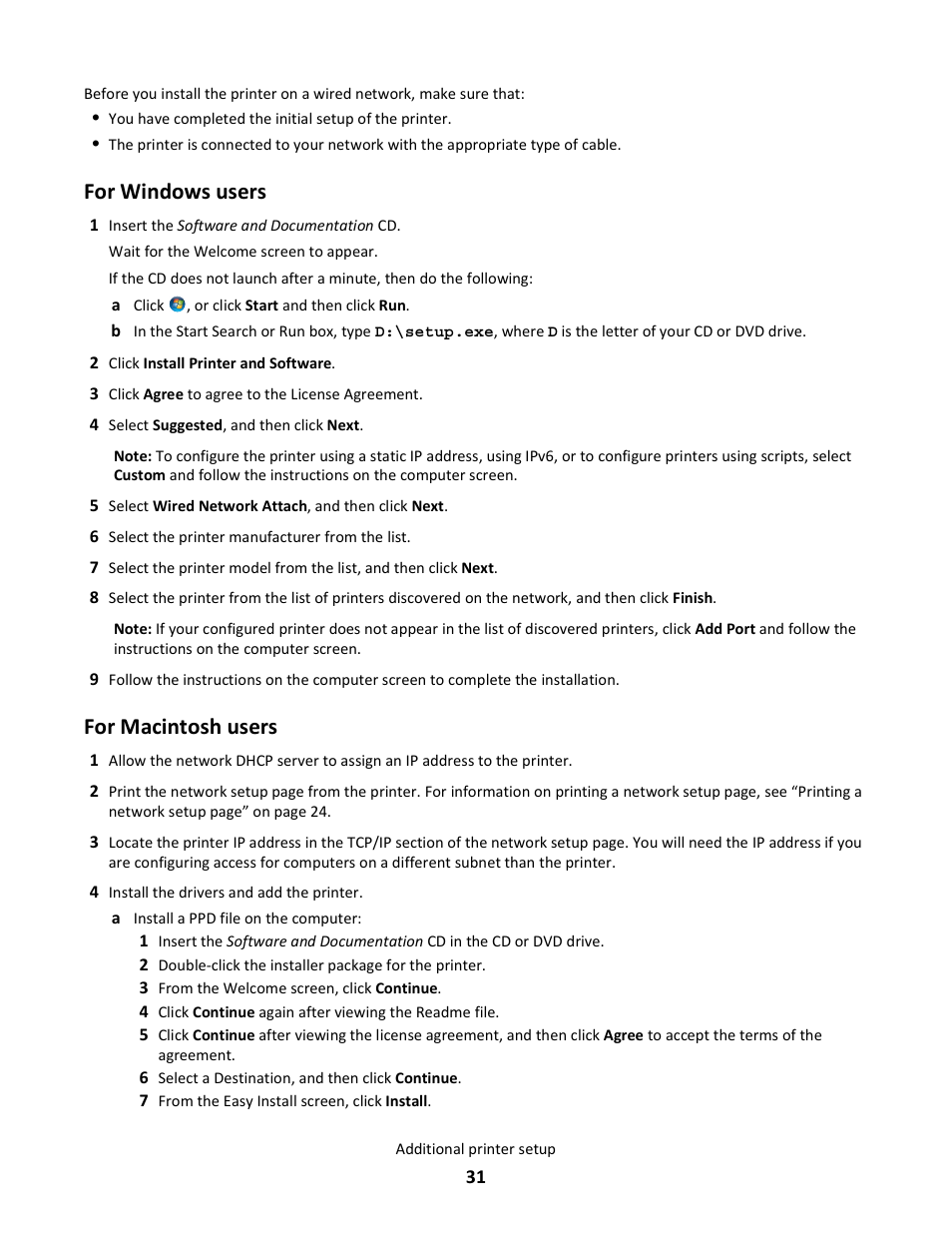For windows users, For macintosh users | Lexmark 5025 User Manual | Page 31 / 171