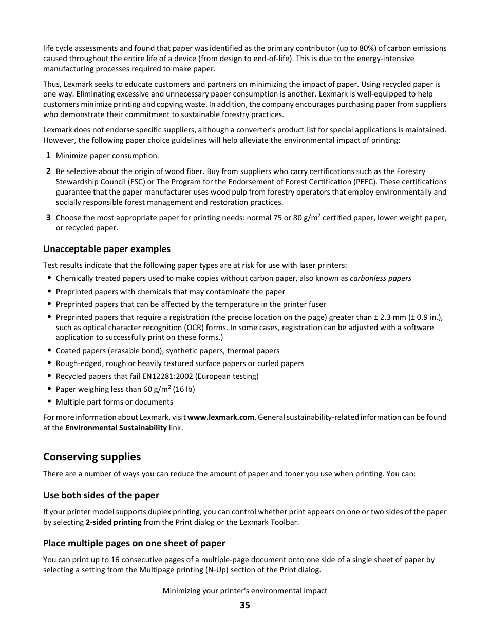 Conserving supplies | Lexmark 5025 User Manual | Page 35 / 171