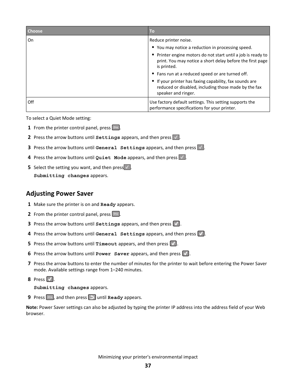 Adjusting power saver | Lexmark 5025 User Manual | Page 37 / 171