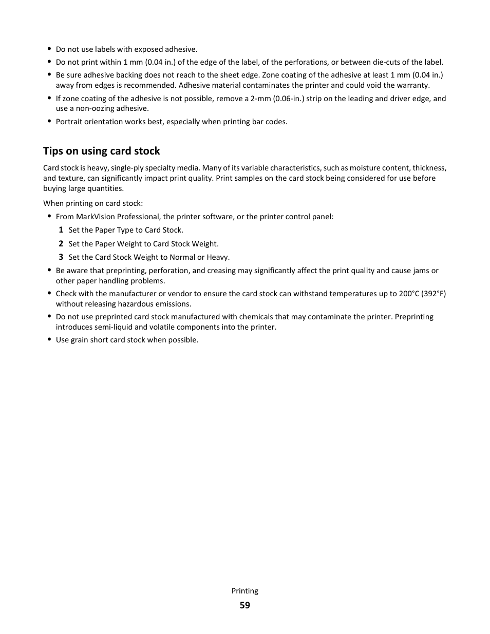 Tips on using card stock | Lexmark 5025 User Manual | Page 59 / 171