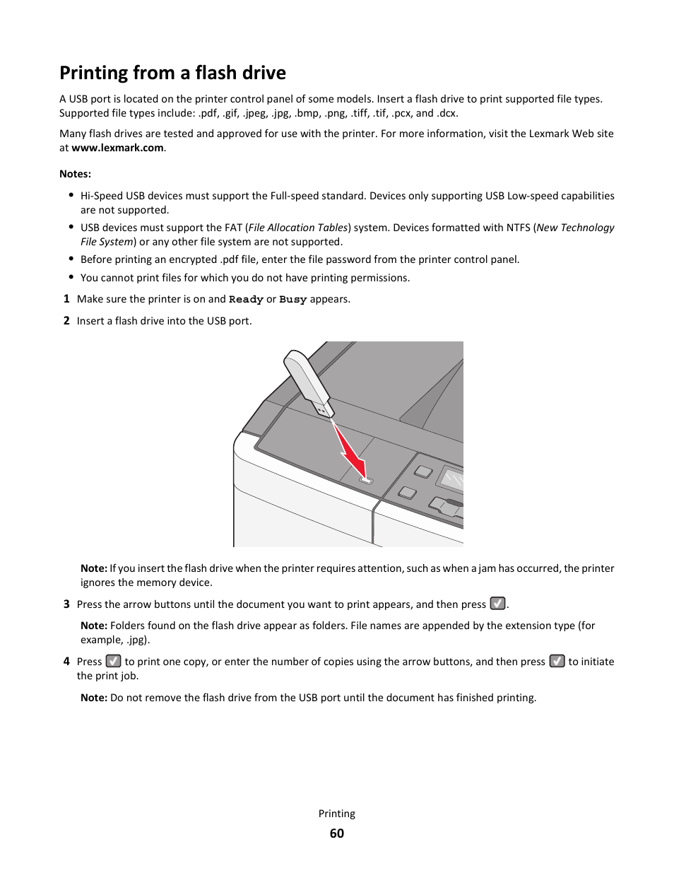 Printing from a flash drive | Lexmark 5025 User Manual | Page 60 / 171