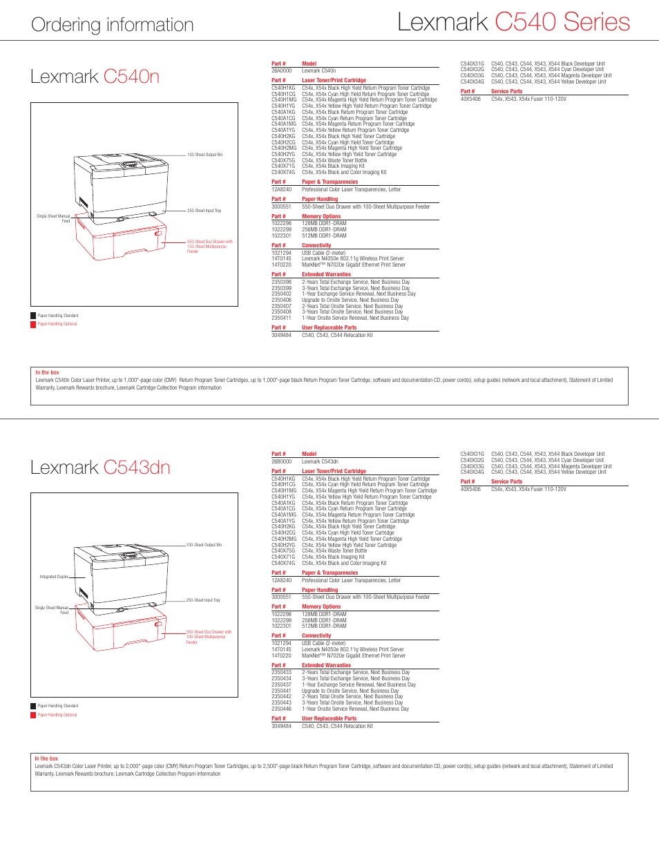 Lexmark c540 series, Ordering information, Lexmark c540n | Lexmark c543dn | Lexmark C 540n User Manual | Page 5 / 6