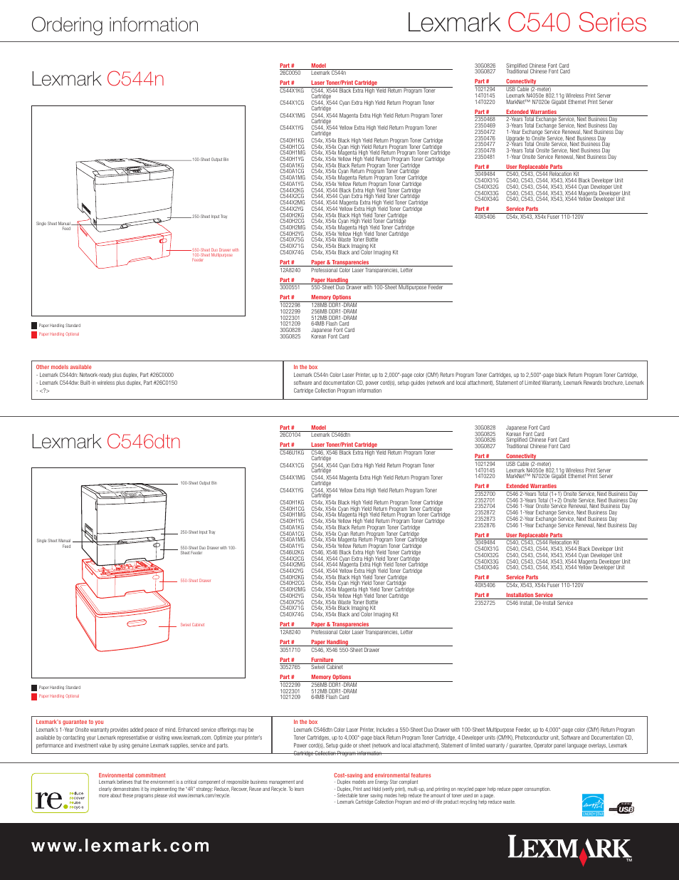 Lexmark c540 series, Ordering information, Lexmark c544n | Lexmark c546dtn | Lexmark C 540n User Manual | Page 6 / 6