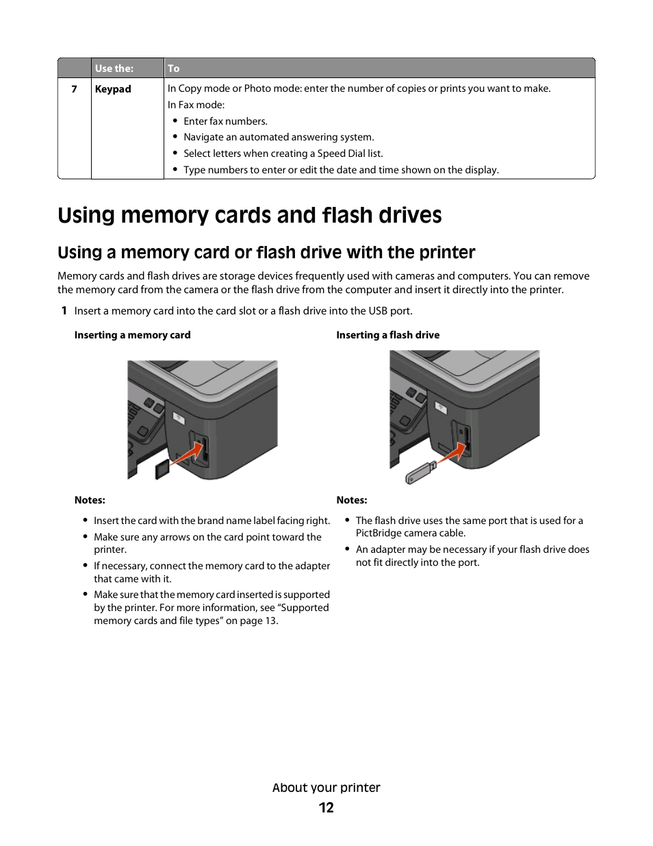 Using memory cards and flash drives | Lexmark Interpret S400 User Manual | Page 12 / 40