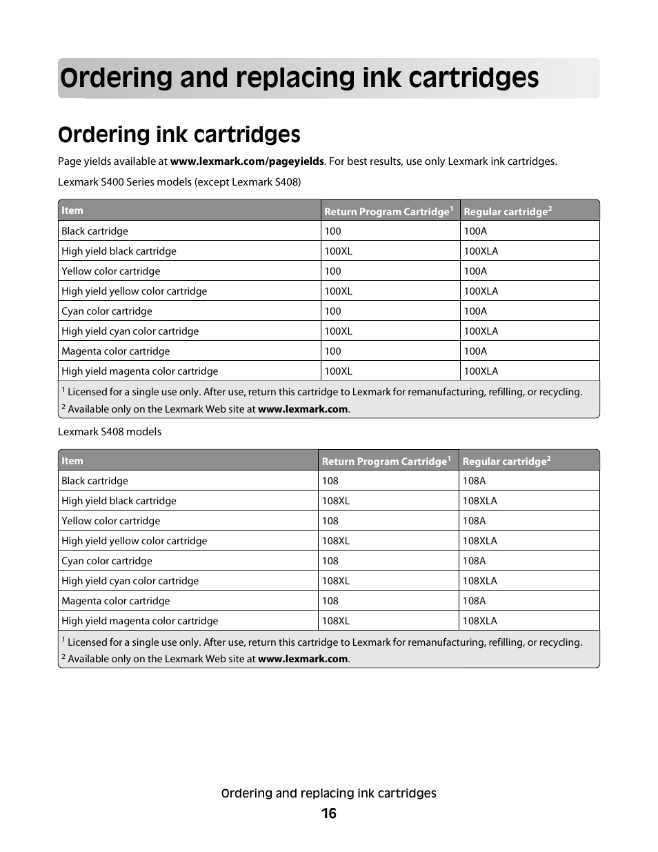 Ordering and replacing ink cartridges, Ordering ink cartridges | Lexmark Interpret S400 User Manual | Page 16 / 40