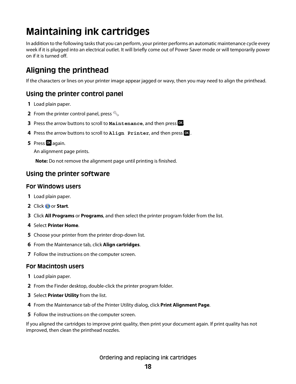 Maintaining ink cartridges, Aligning the printhead | Lexmark Interpret S400 User Manual | Page 18 / 40