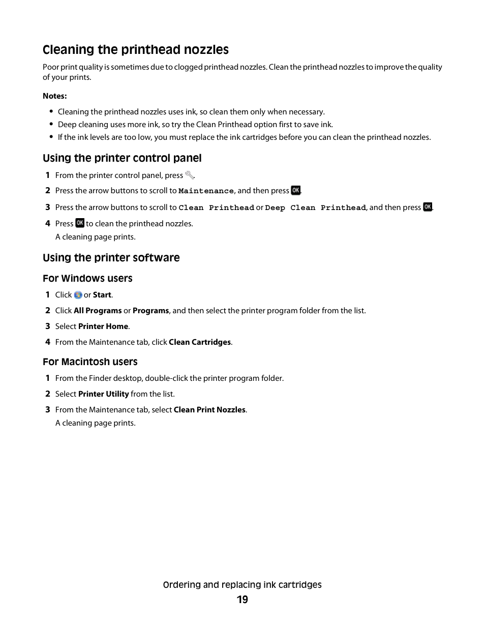 Cleaning the printhead nozzles | Lexmark Interpret S400 User Manual | Page 19 / 40