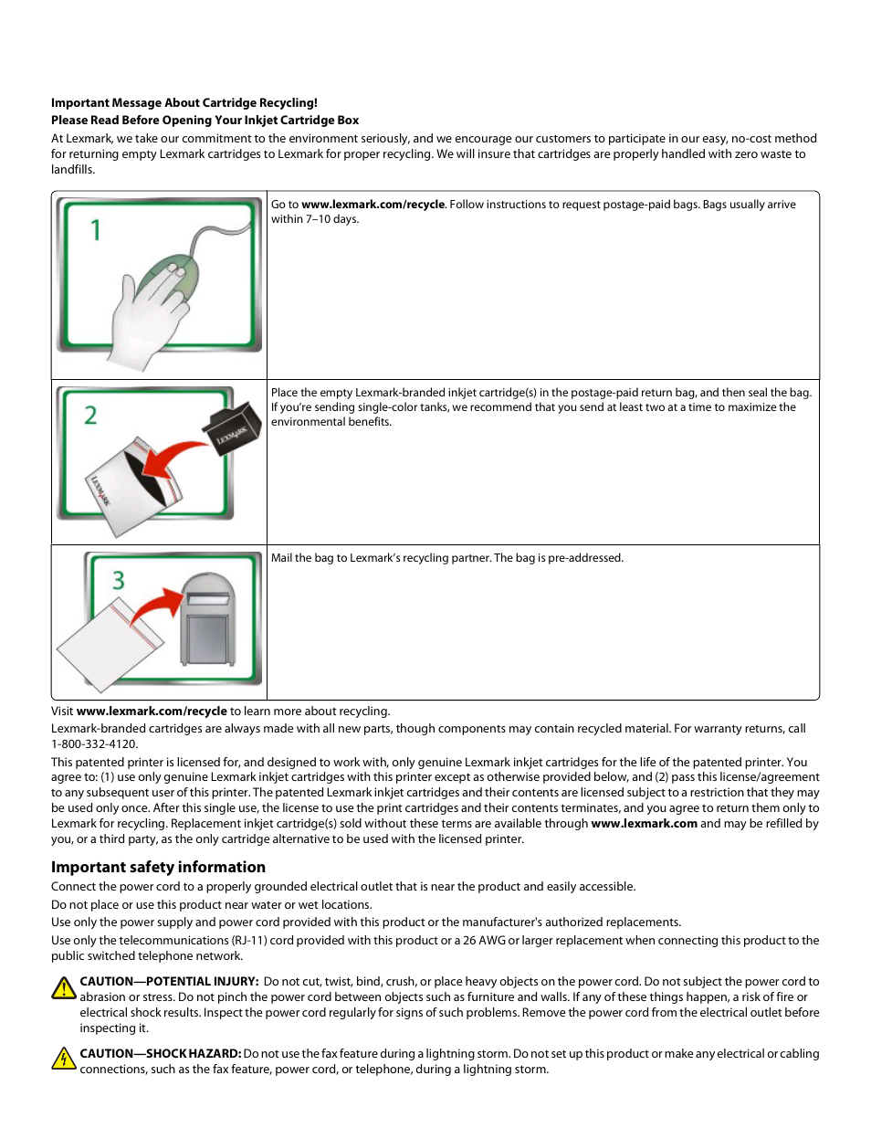 Important safety information | Lexmark Interpret S400 User Manual | Page 2 / 40