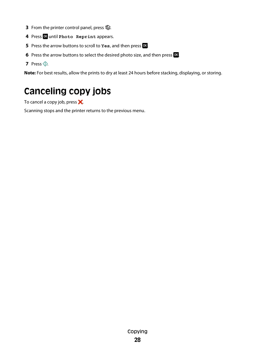 Canceling copy jobs | Lexmark Interpret S400 User Manual | Page 28 / 40