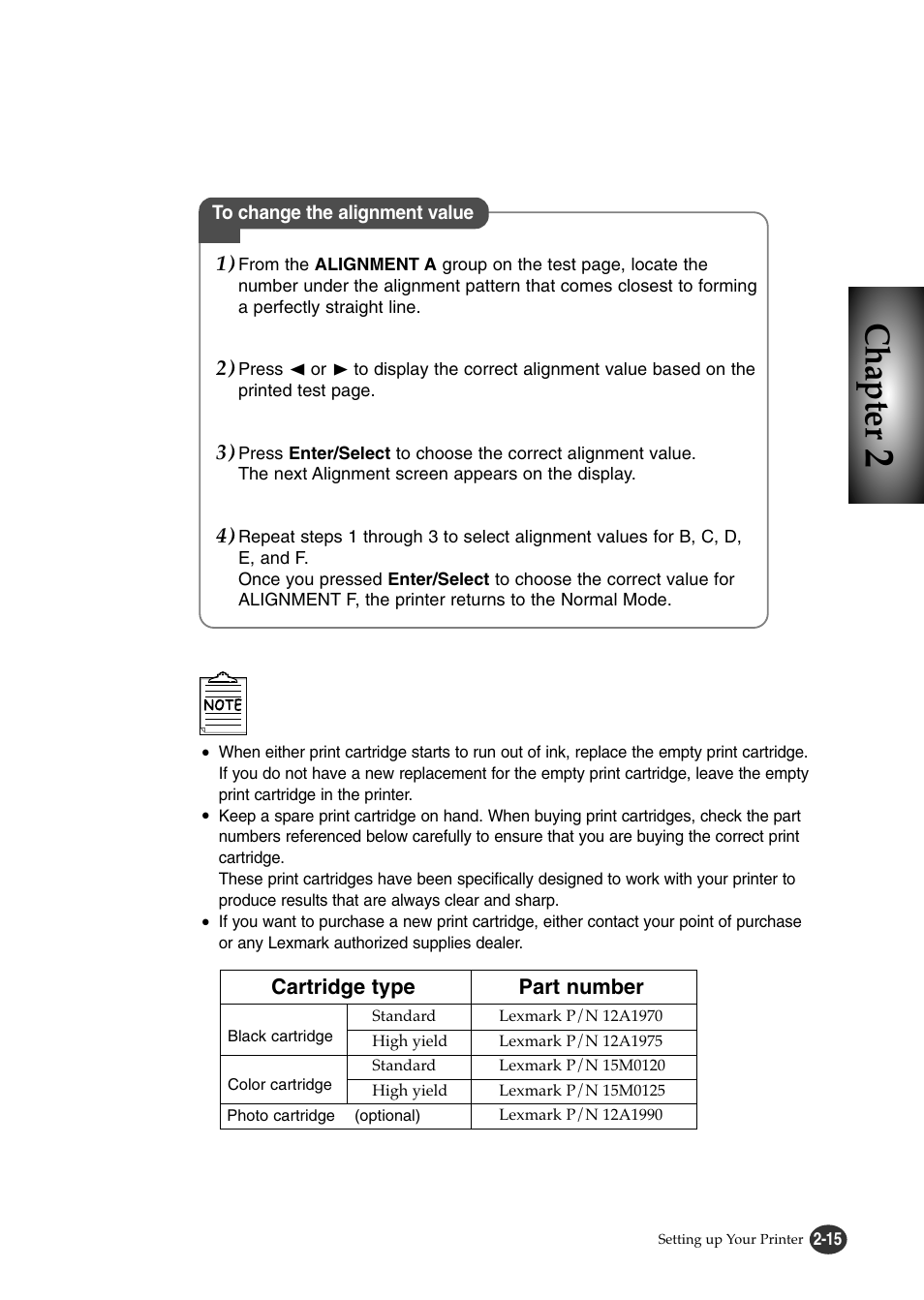 Chapter | Lexmark Z82 User Manual | Page 33 / 105