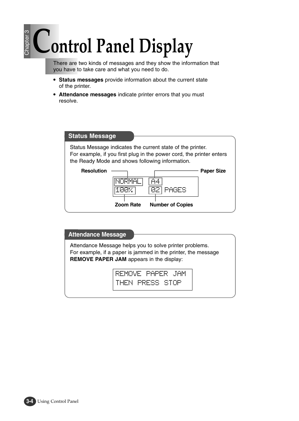 Ontrol panel display | Lexmark Z82 User Manual | Page 48 / 105