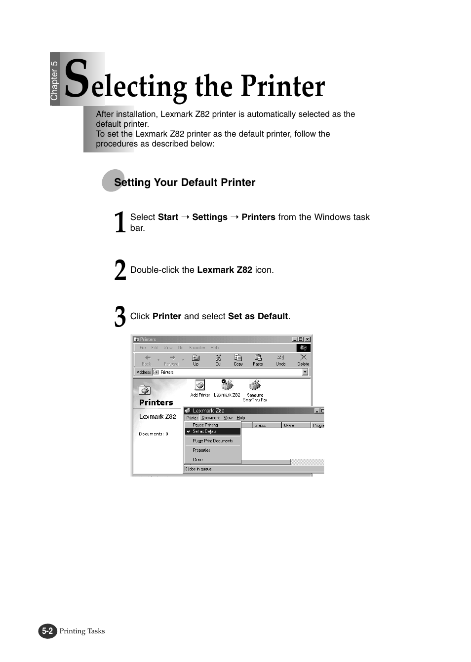 Electing the printer | Lexmark Z82 User Manual | Page 56 / 105