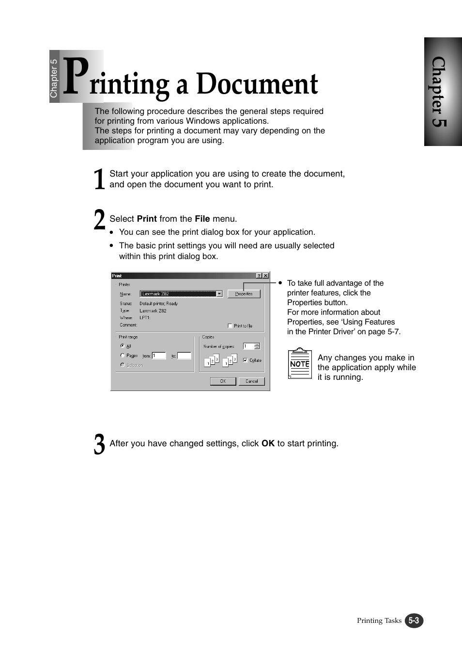 Rinting a document, Chapter | Lexmark Z82 User Manual | Page 57 / 105