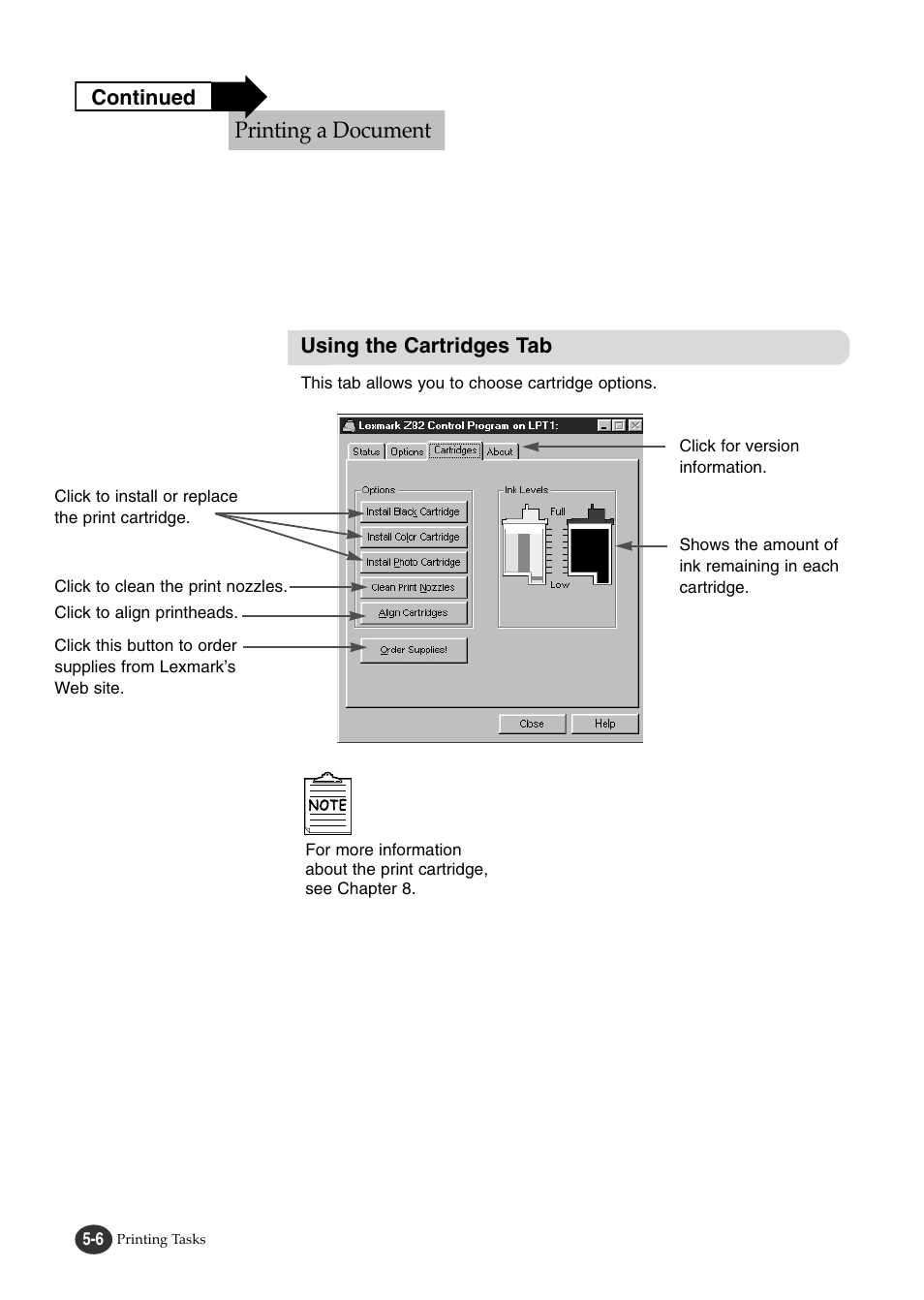 Printing a document | Lexmark Z82 User Manual | Page 60 / 105