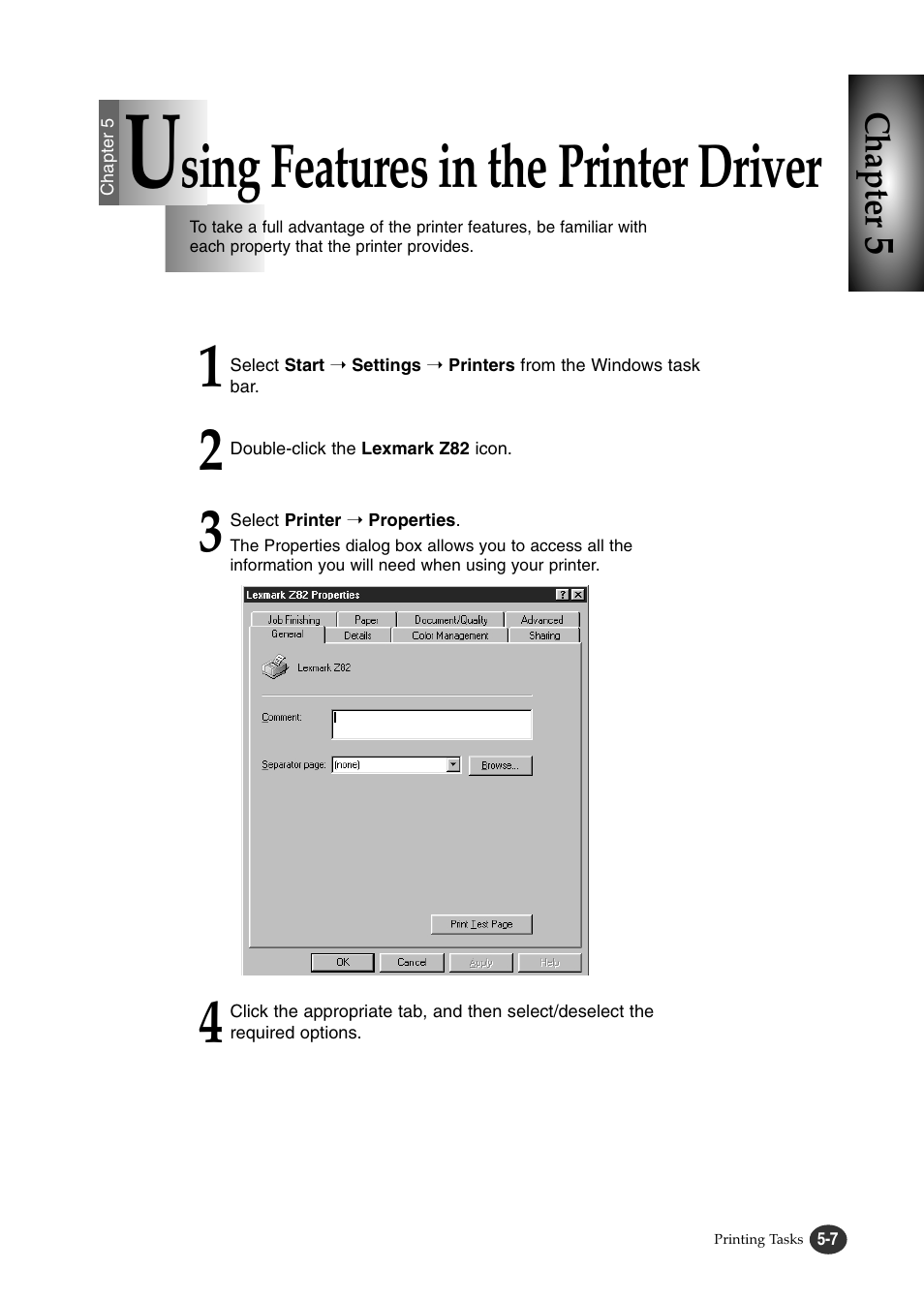 Sing features in the printer driver | Lexmark Z82 User Manual | Page 61 / 105