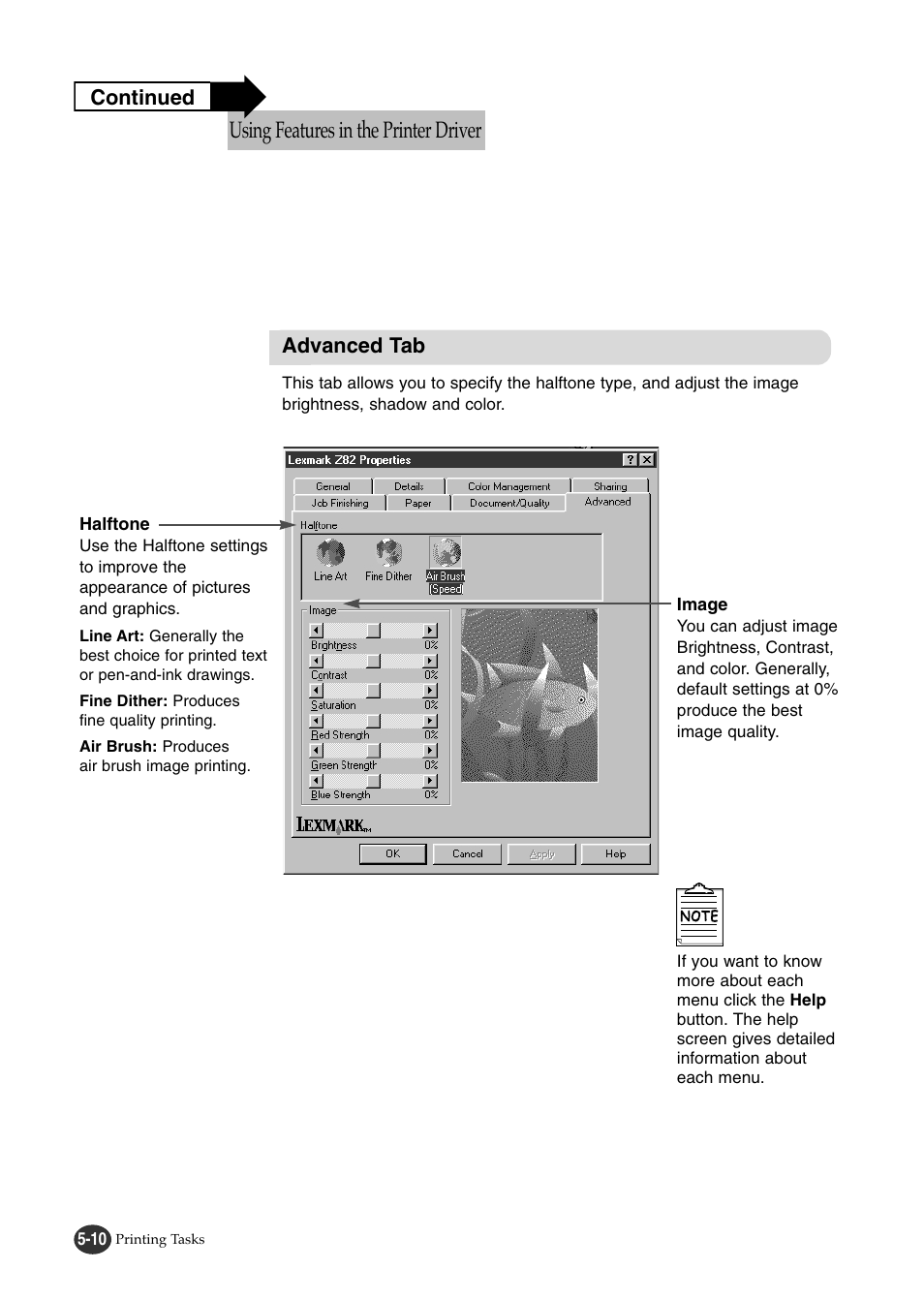 Using features in the printer driver | Lexmark Z82 User Manual | Page 64 / 105