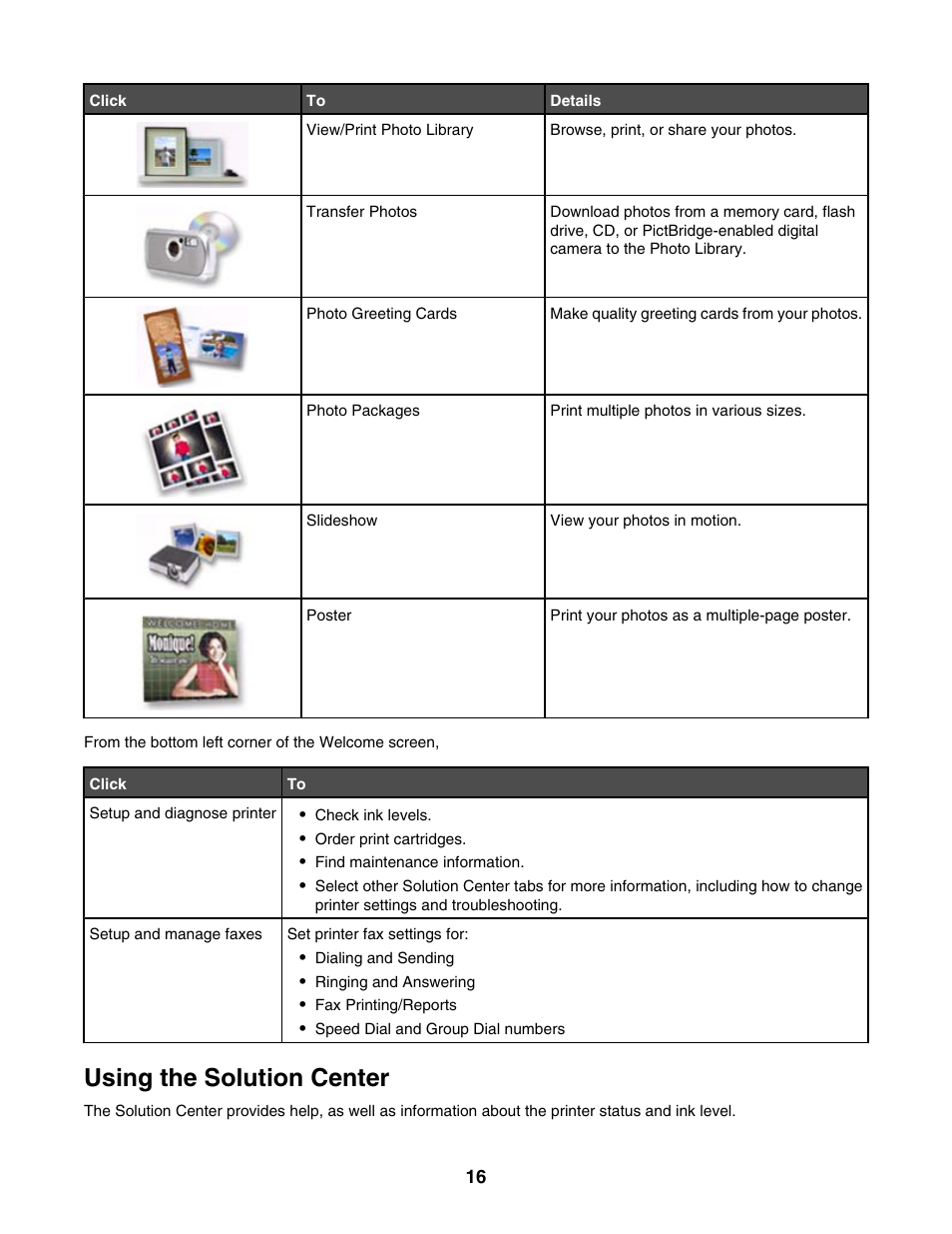 Using the solution center | Lexmark 2500 Series User Manual | Page 16 / 76