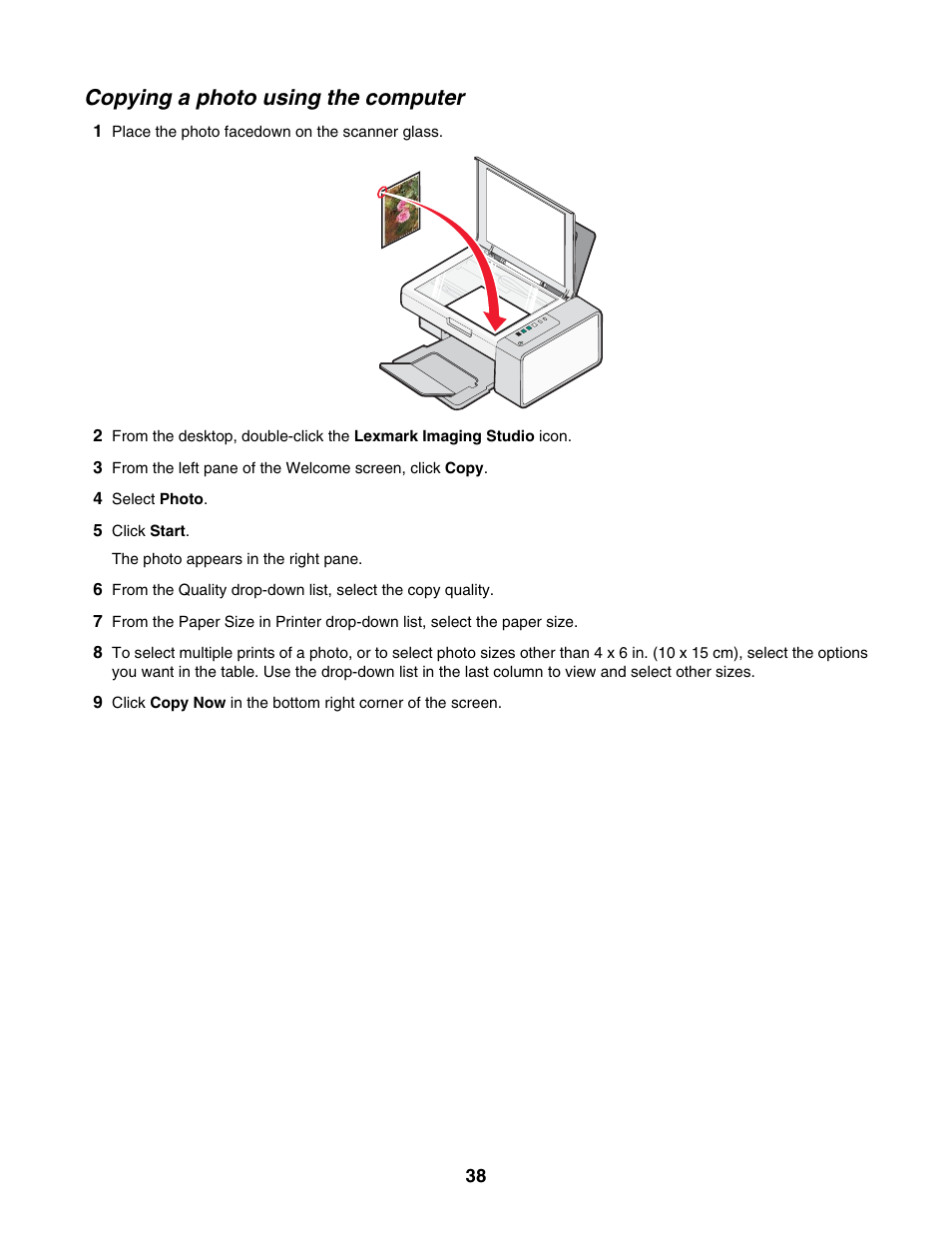 Copying a photo using the computer | Lexmark 2500 Series User Manual | Page 38 / 76