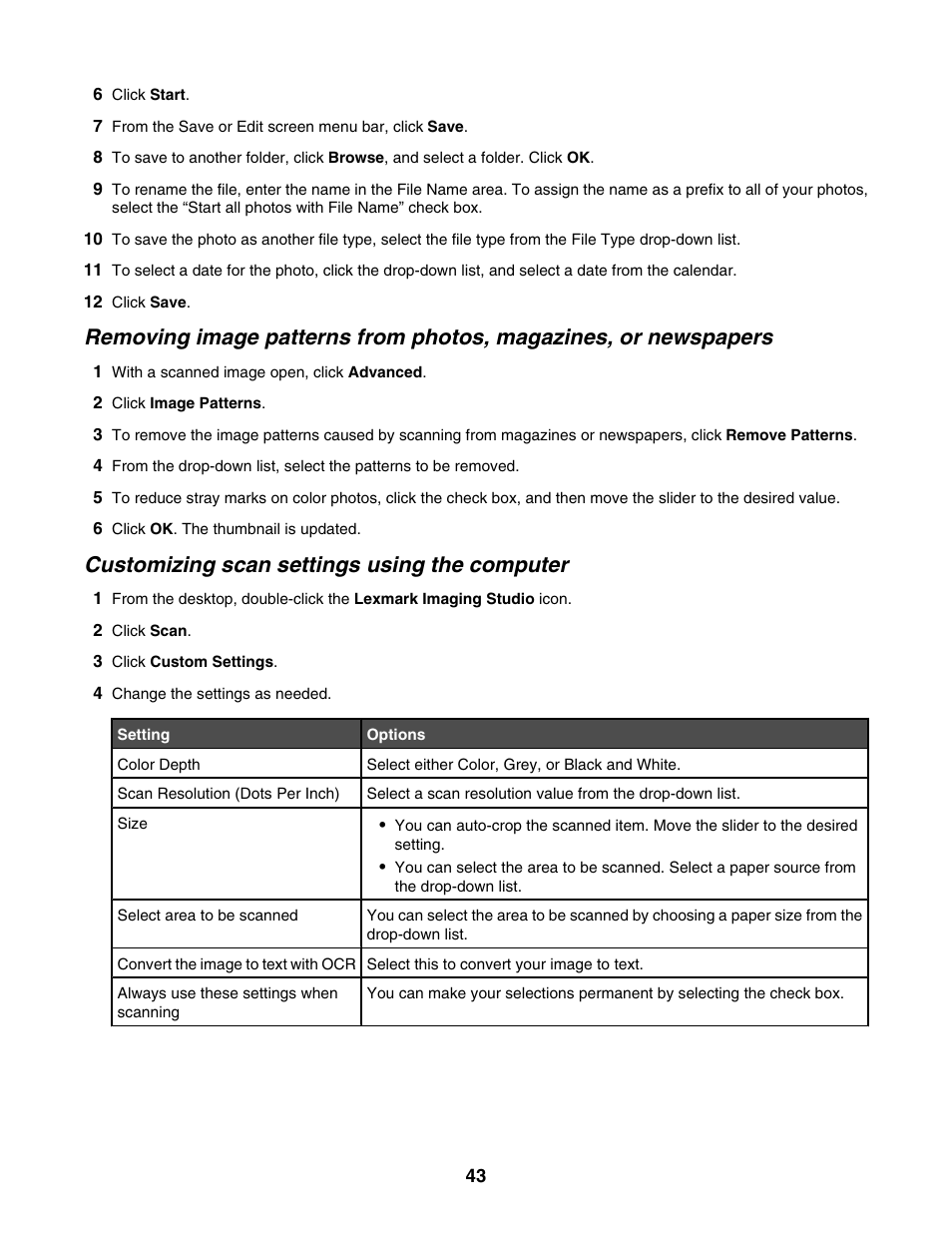 Customizing scan settings using the computer | Lexmark 2500 Series User Manual | Page 43 / 76