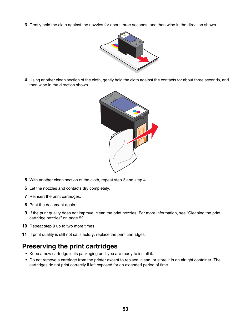 Preserving the print cartridges | Lexmark 2500 Series User Manual | Page 53 / 76