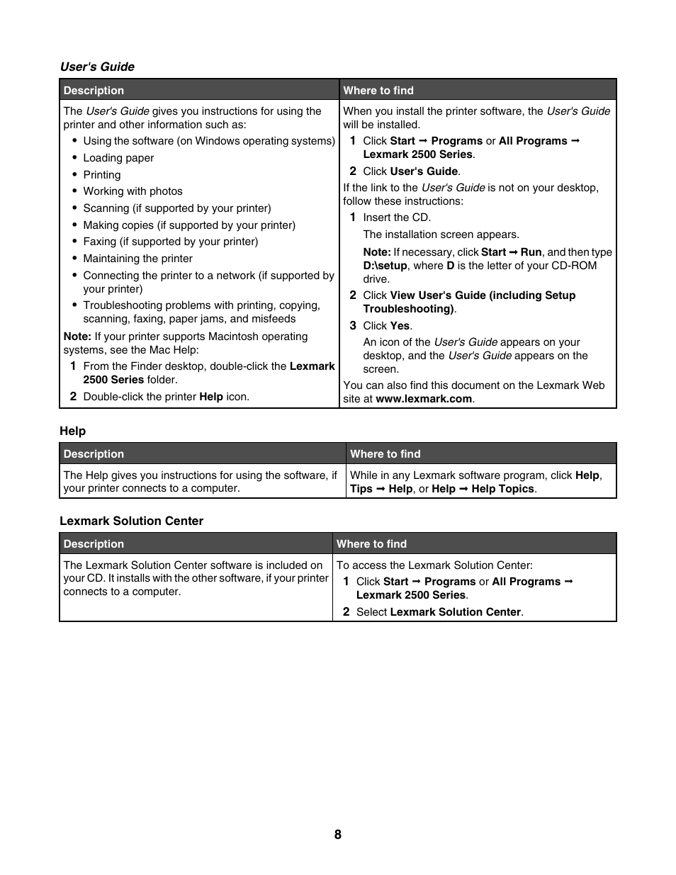 Lexmark 2500 Series User Manual | Page 8 / 76