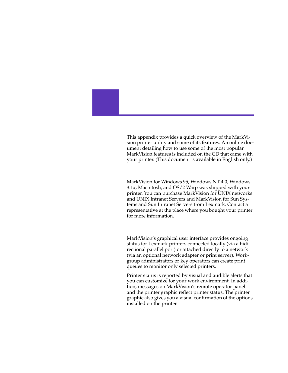 Markvision, Operating systems supported, Introducing markvision | Appendix a: markvision, Operating systems supported introducing markvision | Lexmark 1200 User Manual | Page 145 / 208
