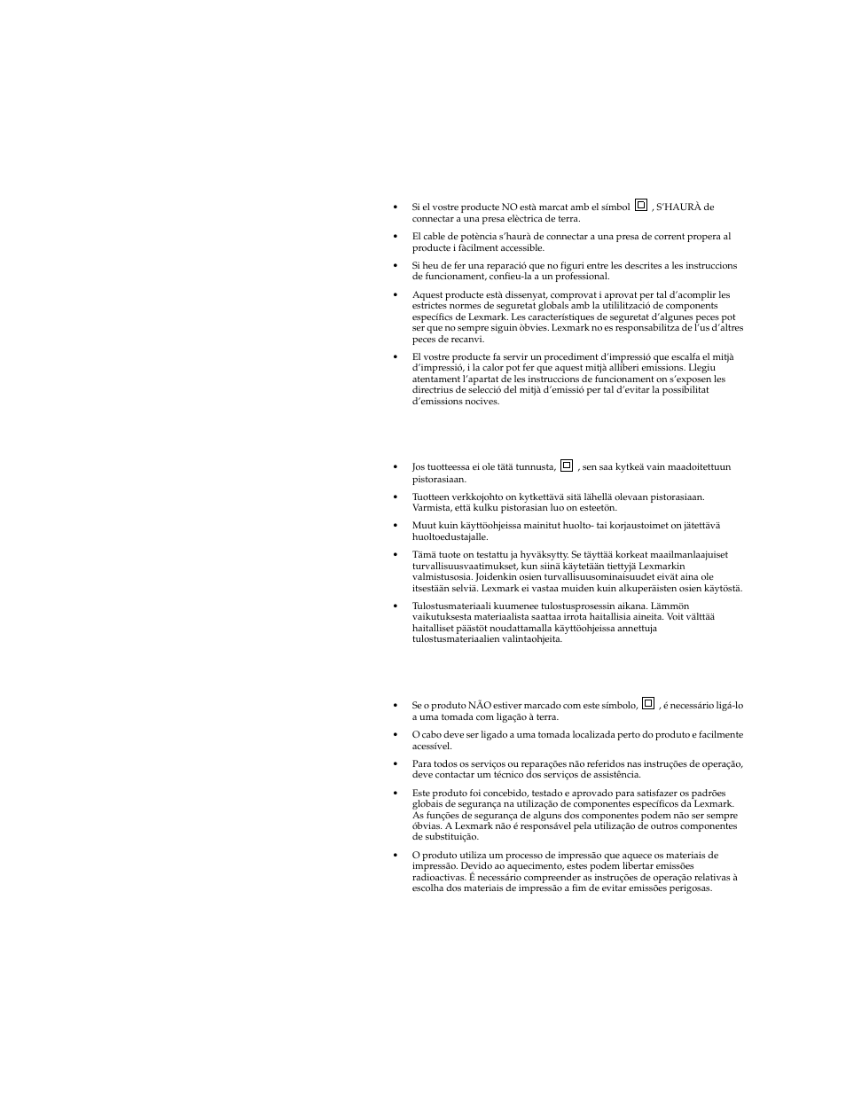 Appendix d: safety information | Lexmark 1200 User Manual | Page 171 / 208