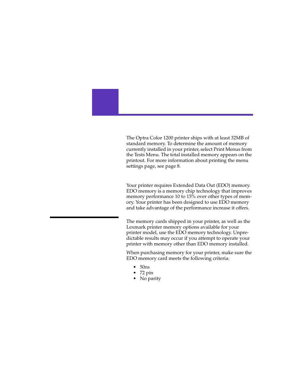 Managing memory, Printer memory, Edo memory | Lexmark 1200 User Manual | Page 79 / 208