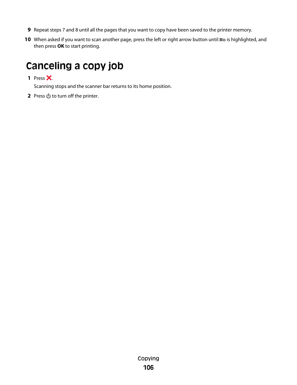 Canceling a copy job | Lexmark 7600 Series User Manual | Page 106 / 181