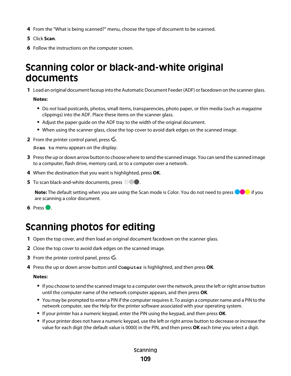 Scanning photos for editing | Lexmark 7600 Series User Manual | Page 109 / 181