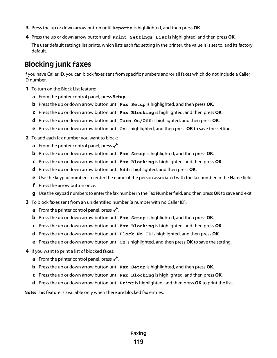 Blocking junk faxes | Lexmark 7600 Series User Manual | Page 119 / 181