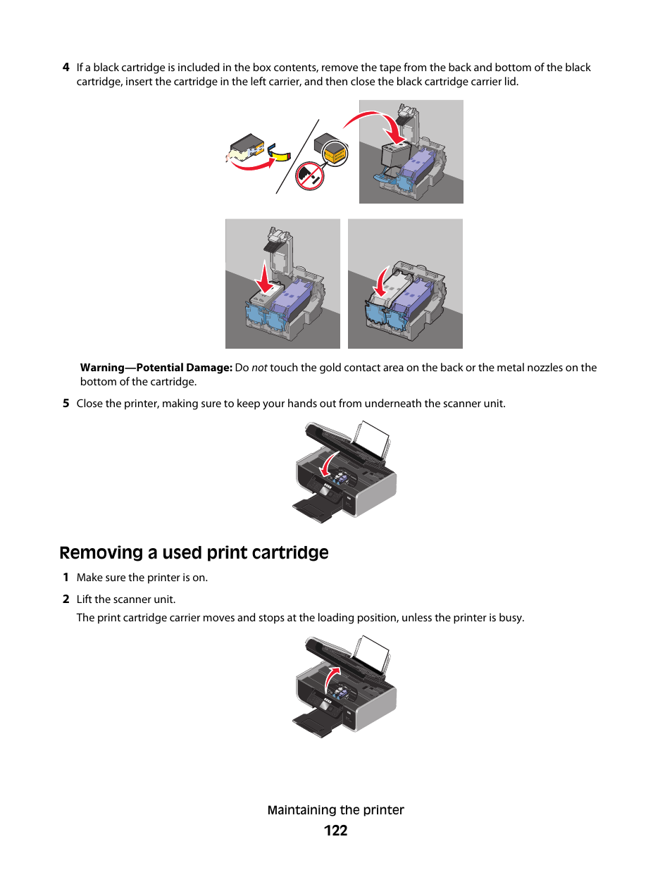Removing a used print cartridge | Lexmark 7600 Series User Manual | Page 122 / 181