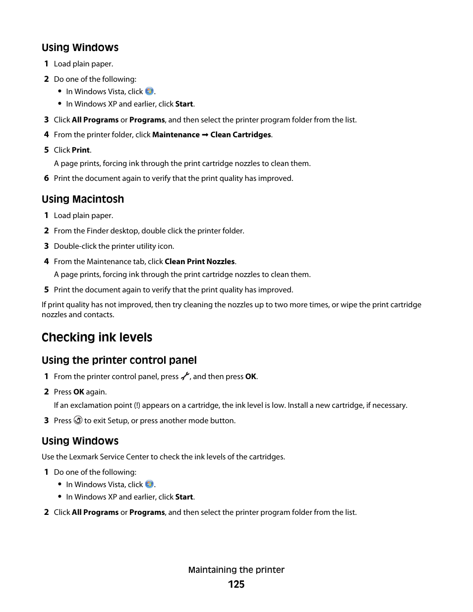 Checking ink levels | Lexmark 7600 Series User Manual | Page 125 / 181