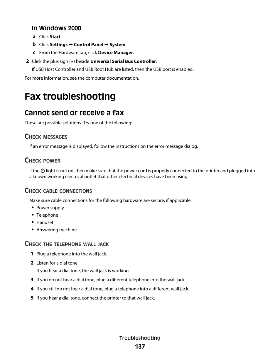 Fax troubleshooting, Cannot send or receive a fax | Lexmark 7600 Series User Manual | Page 137 / 181