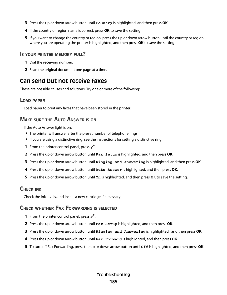 Can send but not receive faxes | Lexmark 7600 Series User Manual | Page 139 / 181