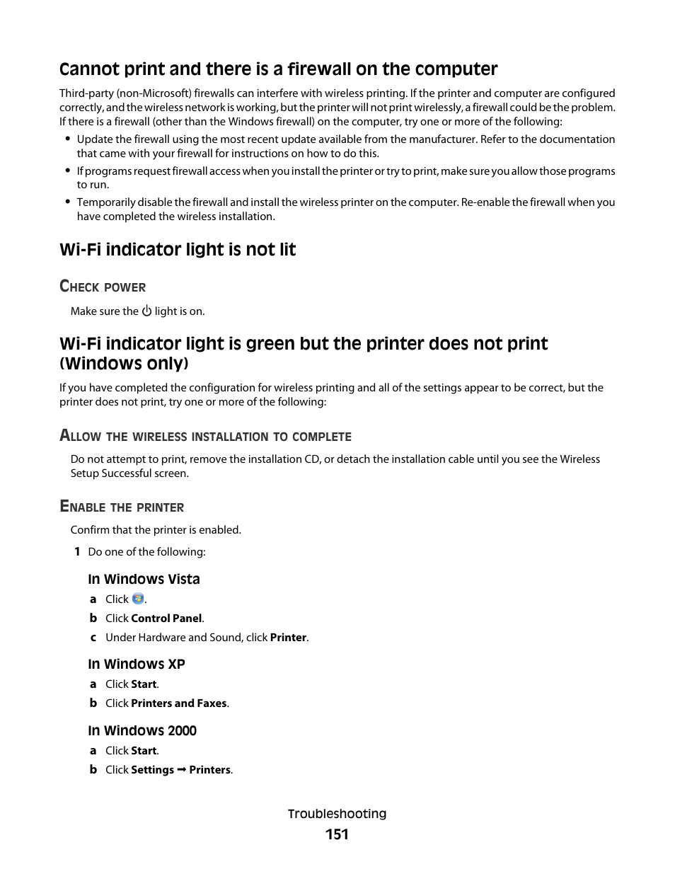 Wi-fi indicator light is not lit, Wi-fi indicator light is not lit c | Lexmark 7600 Series User Manual | Page 151 / 181