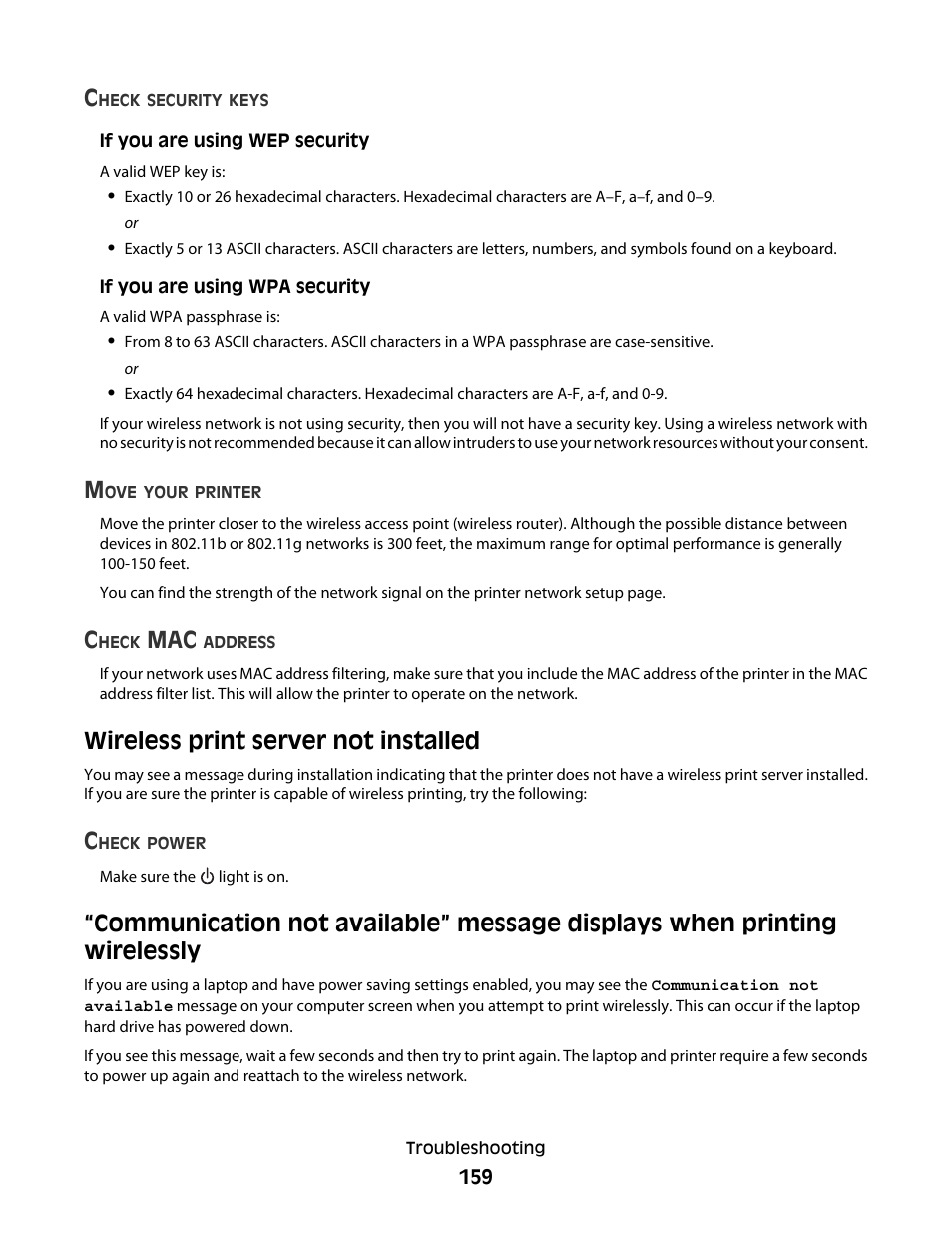 Wireless print server not installed | Lexmark 7600 Series User Manual | Page 159 / 181