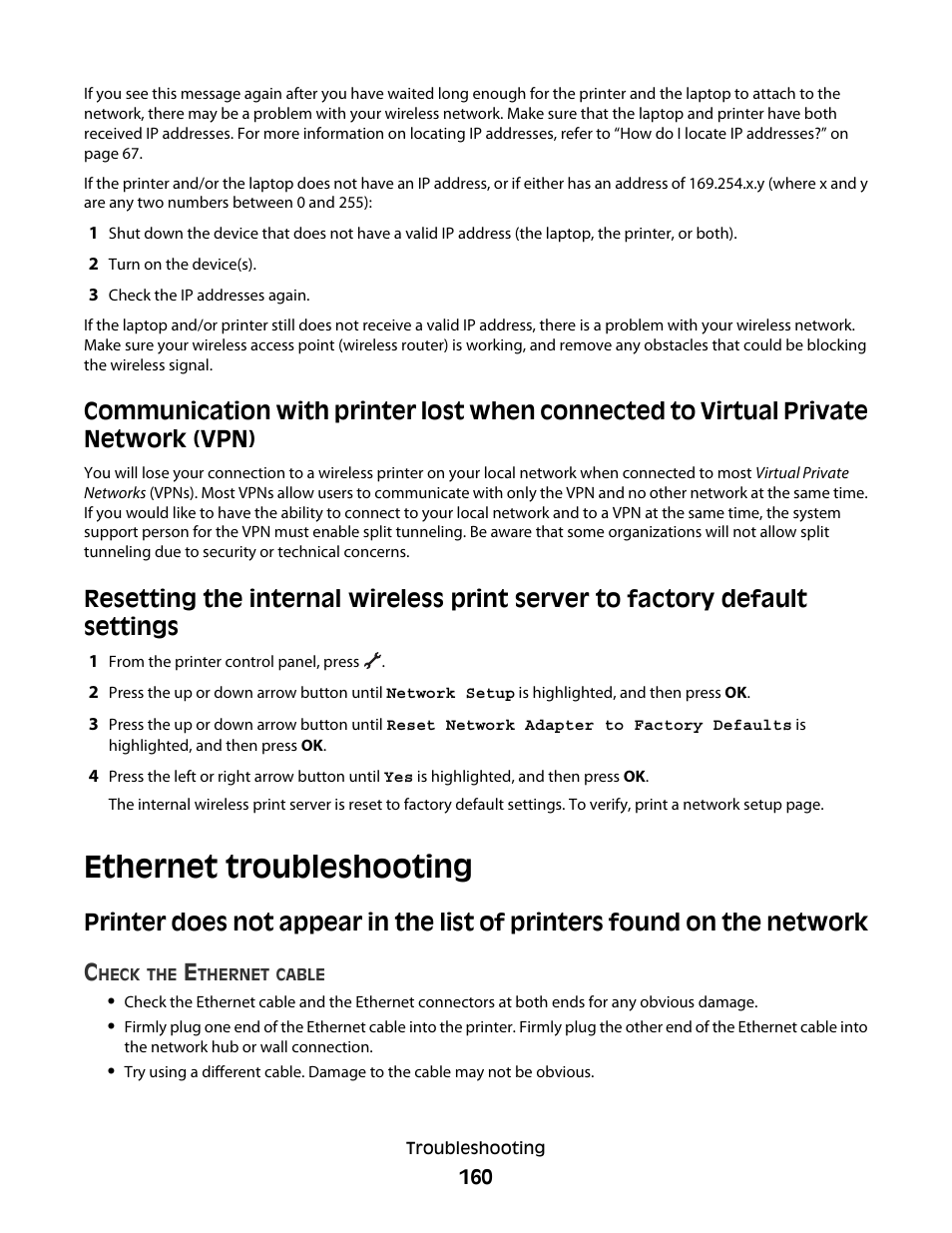 Ethernet troubleshooting | Lexmark 7600 Series User Manual | Page 160 / 181