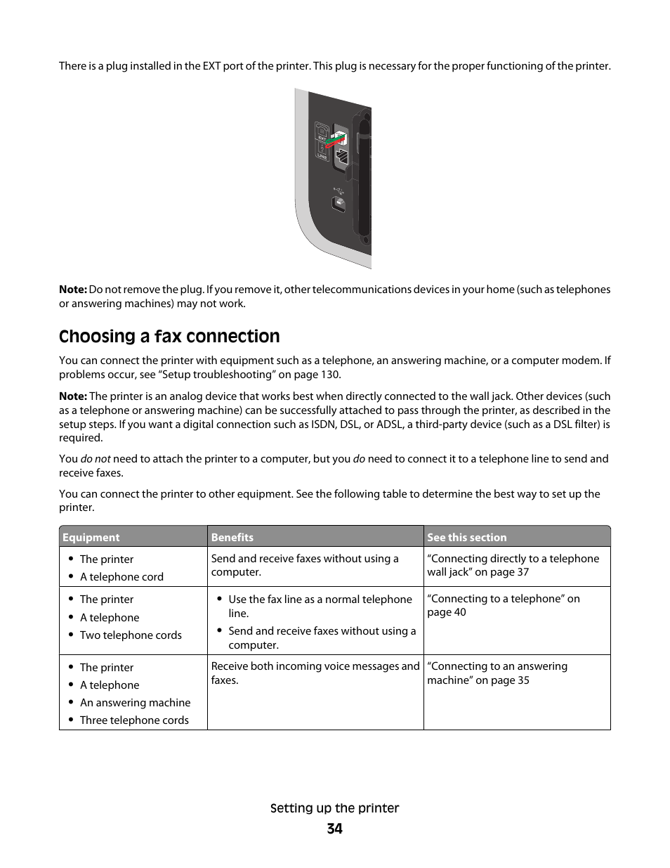 Choosing a fax connection | Lexmark 7600 Series User Manual | Page 34 / 181
