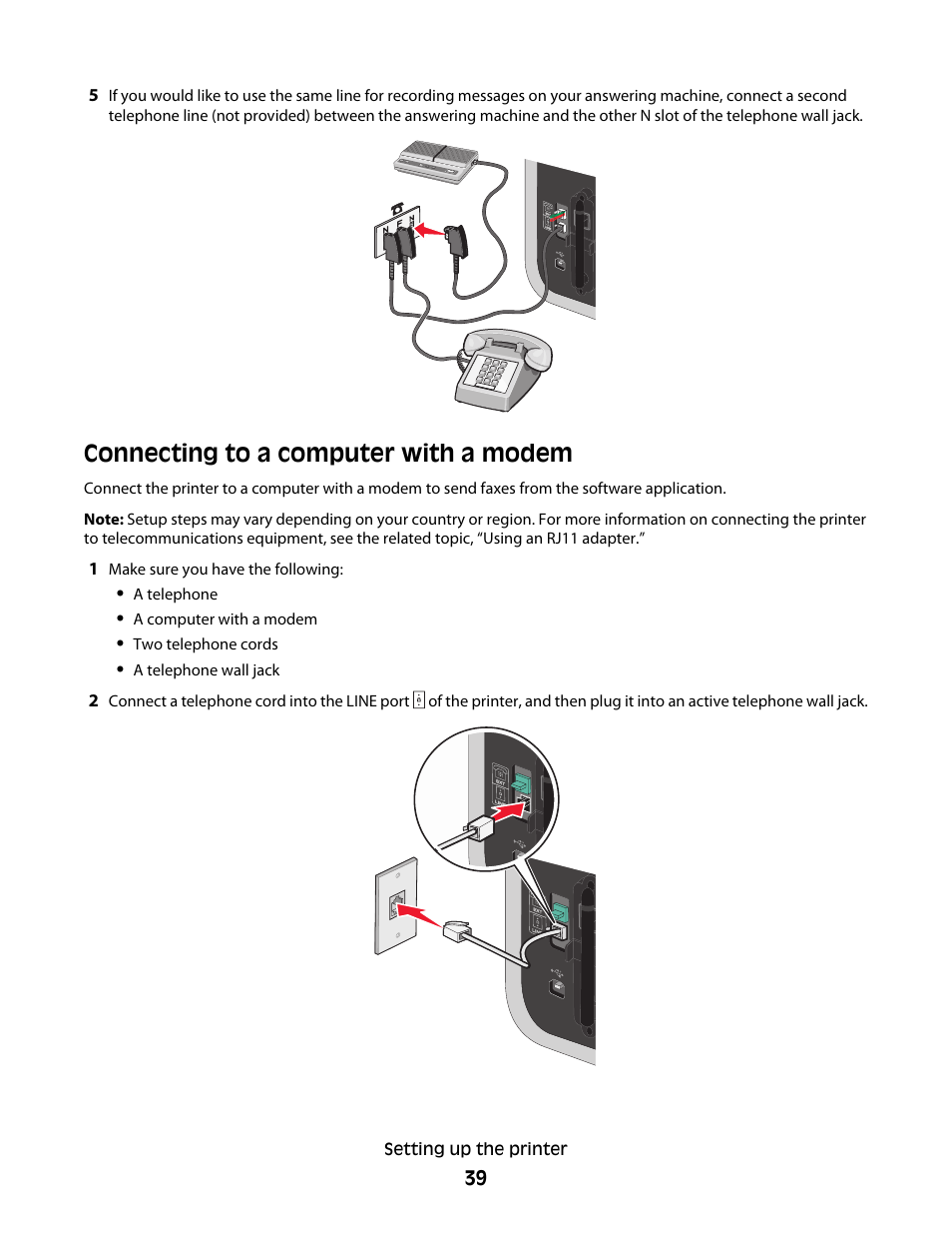 Connecting to a computer with a modem | Lexmark 7600 Series User Manual | Page 39 / 181