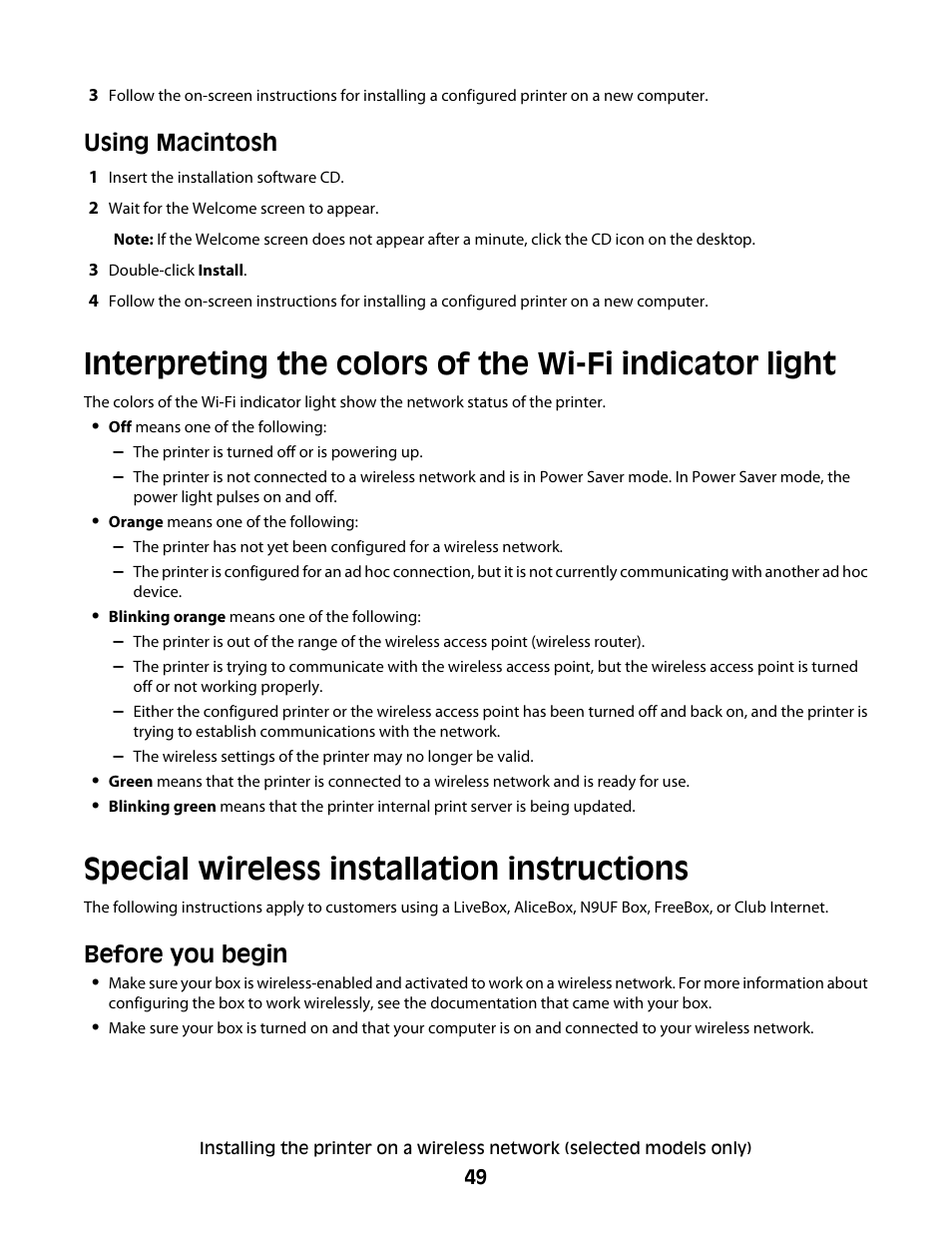 Special wireless installation instructions, Using macintosh, Before you begin | Lexmark 7600 Series User Manual | Page 49 / 181