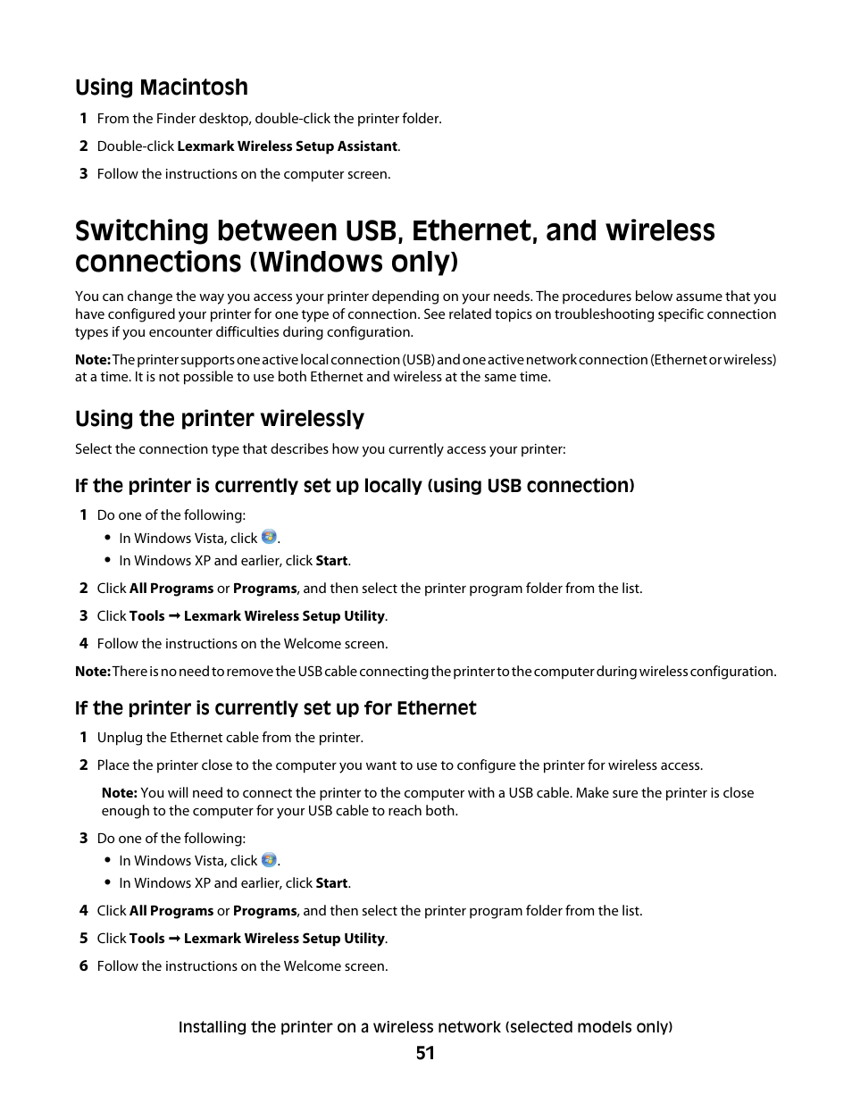 Using macintosh, Using the printer wirelessly | Lexmark 7600 Series User Manual | Page 51 / 181