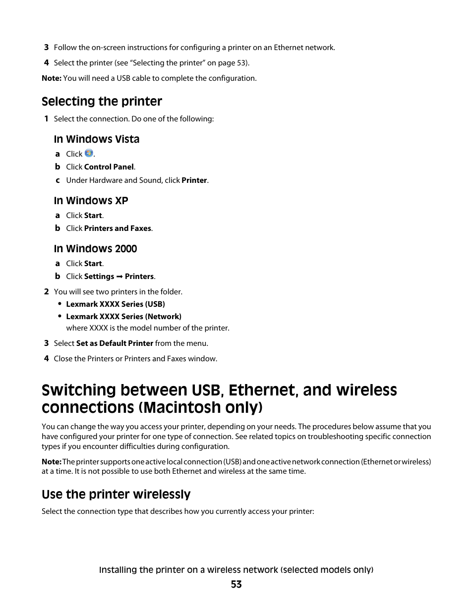 Selecting the printer, Use the printer wirelessly | Lexmark 7600 Series User Manual | Page 53 / 181
