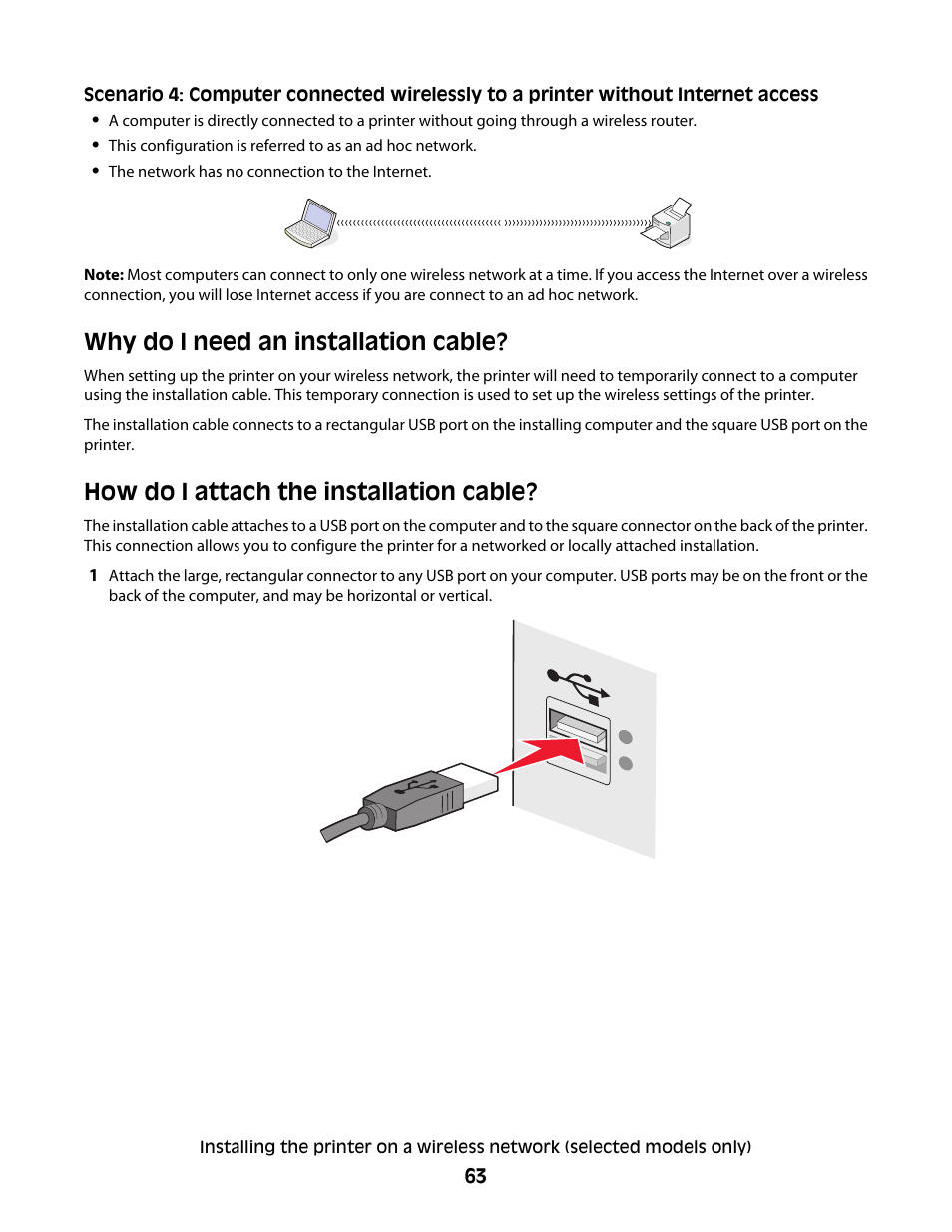 Why do i need an installation cable, How do i attach the installation cable | Lexmark 7600 Series User Manual | Page 63 / 181