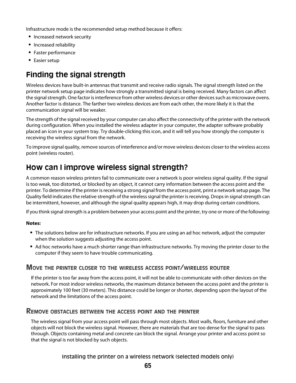 Finding the signal strength, How can i improve wireless signal strength | Lexmark 7600 Series User Manual | Page 65 / 181