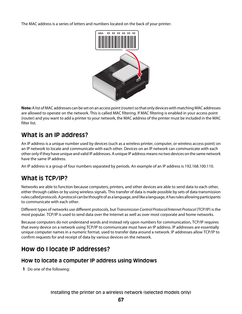 What is an ip address, What is tcp/ip, How do i locate ip addresses | Lexmark 7600 Series User Manual | Page 67 / 181